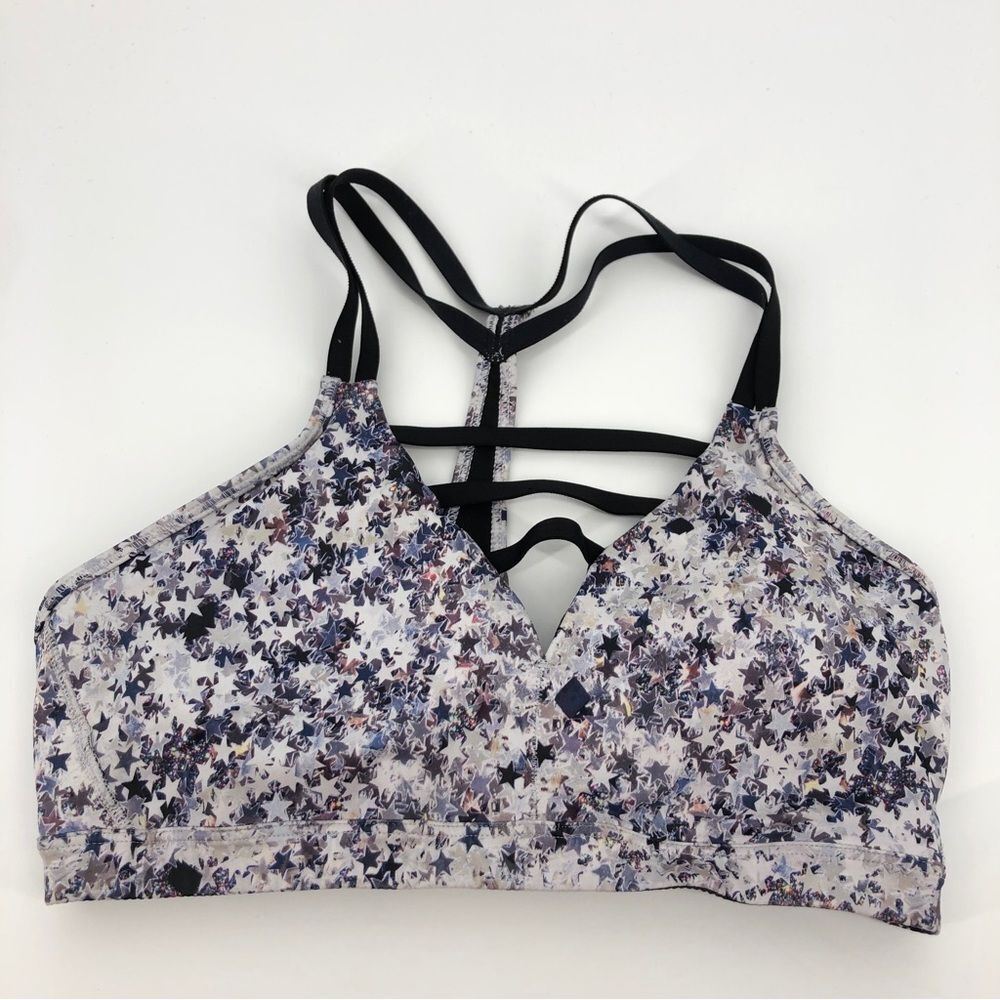 Victorias Secret VSX Sports Bra Medium Star Print Strappy Silver‎ Blue